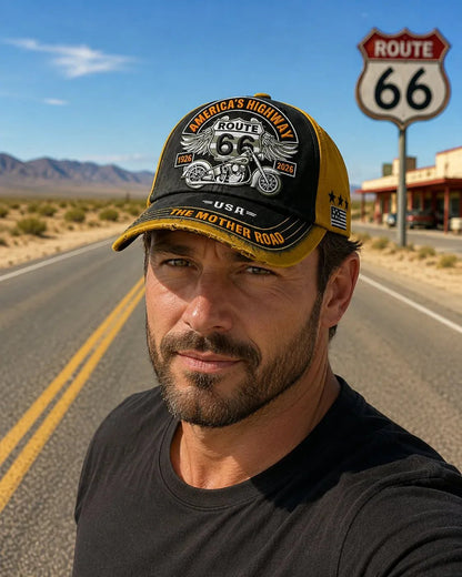 🔥50% Off Last Day🔥 - 🏍️Retro US Route 66 100th Anniversary Art Printed Casual Baseball Cap