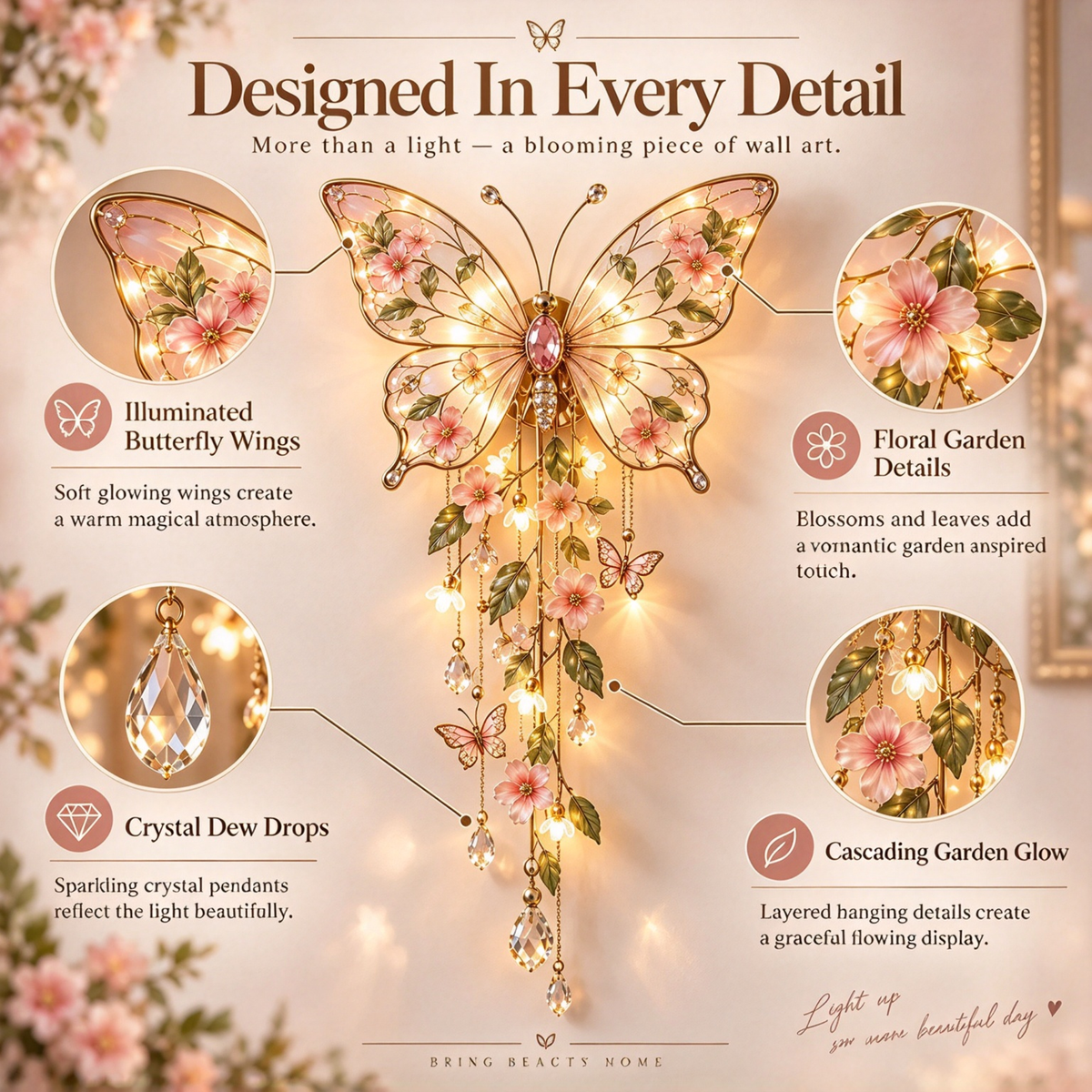 ✨ Winged Garden Light – Enchanting Floral Wall Decor ✨
