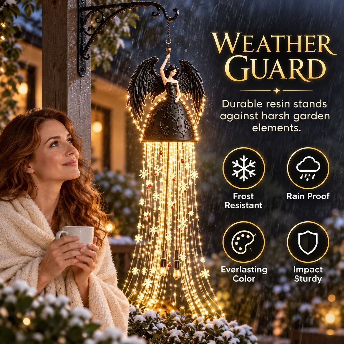 Gothic Dark Angel Starlight Waterfall Outdoor Resin Garden Light