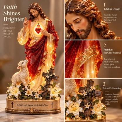 🔥 60,000+ Sold! ✝️ Jesus & Lamb Lighted Sea Glass Statue — A Beautiful Symbol of Faith