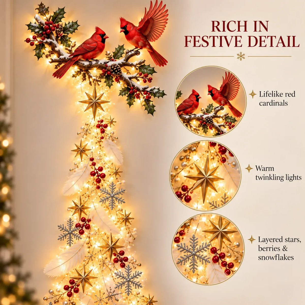🔥🎁🐦 Cardinal Blessing Cascade Wall Light – Glowing Red Bird & Starlight Wall Décor