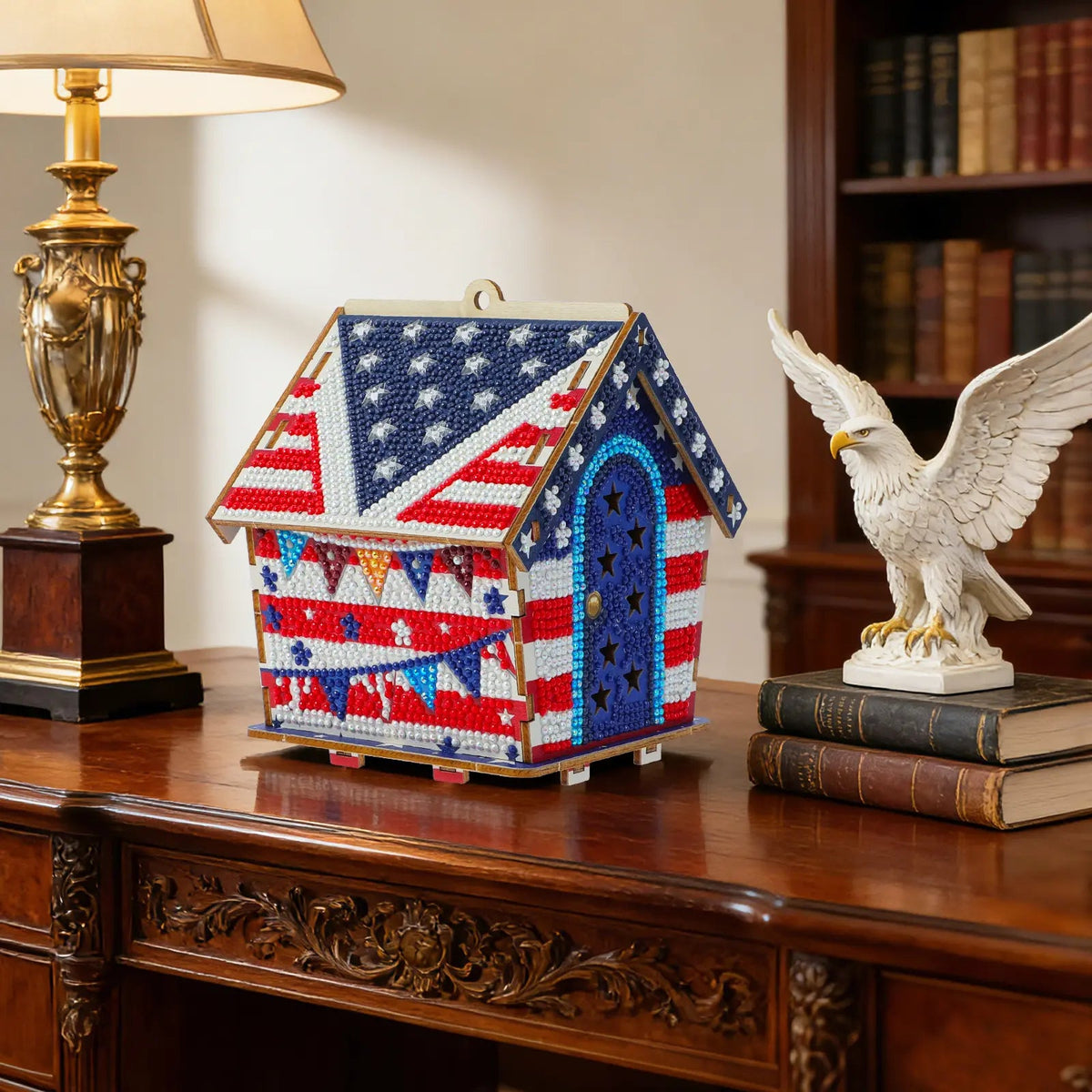 USA 250th Anniversary Diamond Painting Kit – American Flag Wooden House Decor