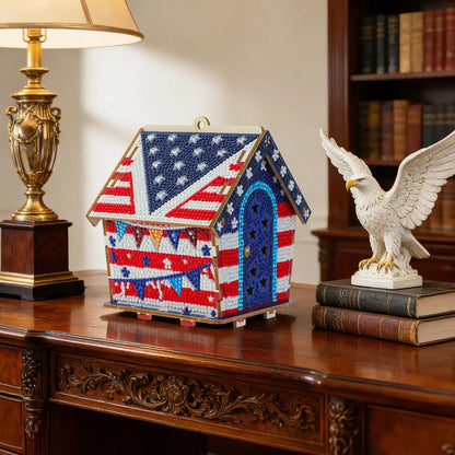 USA 250th Anniversary Diamond Painting Kit – American Flag Wooden House Decor
