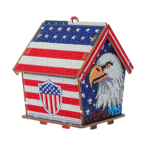 USA 250th Anniversary Diamond Painting Kit – American Flag Wooden House Decor