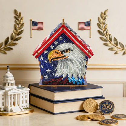 USA 250th Anniversary Diamond Painting Kit – American Flag Wooden House Decor