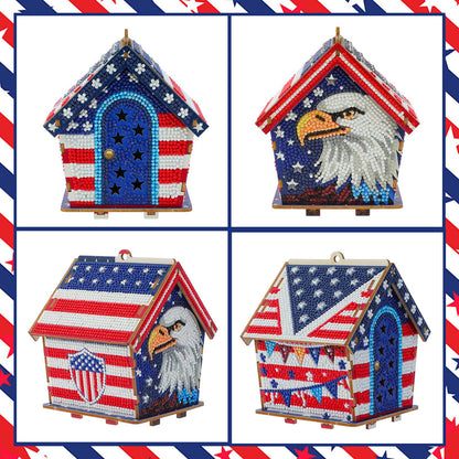 USA 250th Anniversary Diamond Painting Kit – American Flag Wooden House Decor