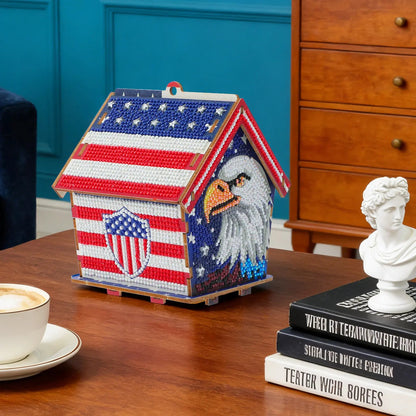 USA 250th Anniversary Diamond Painting Kit – American Flag Wooden House Decor