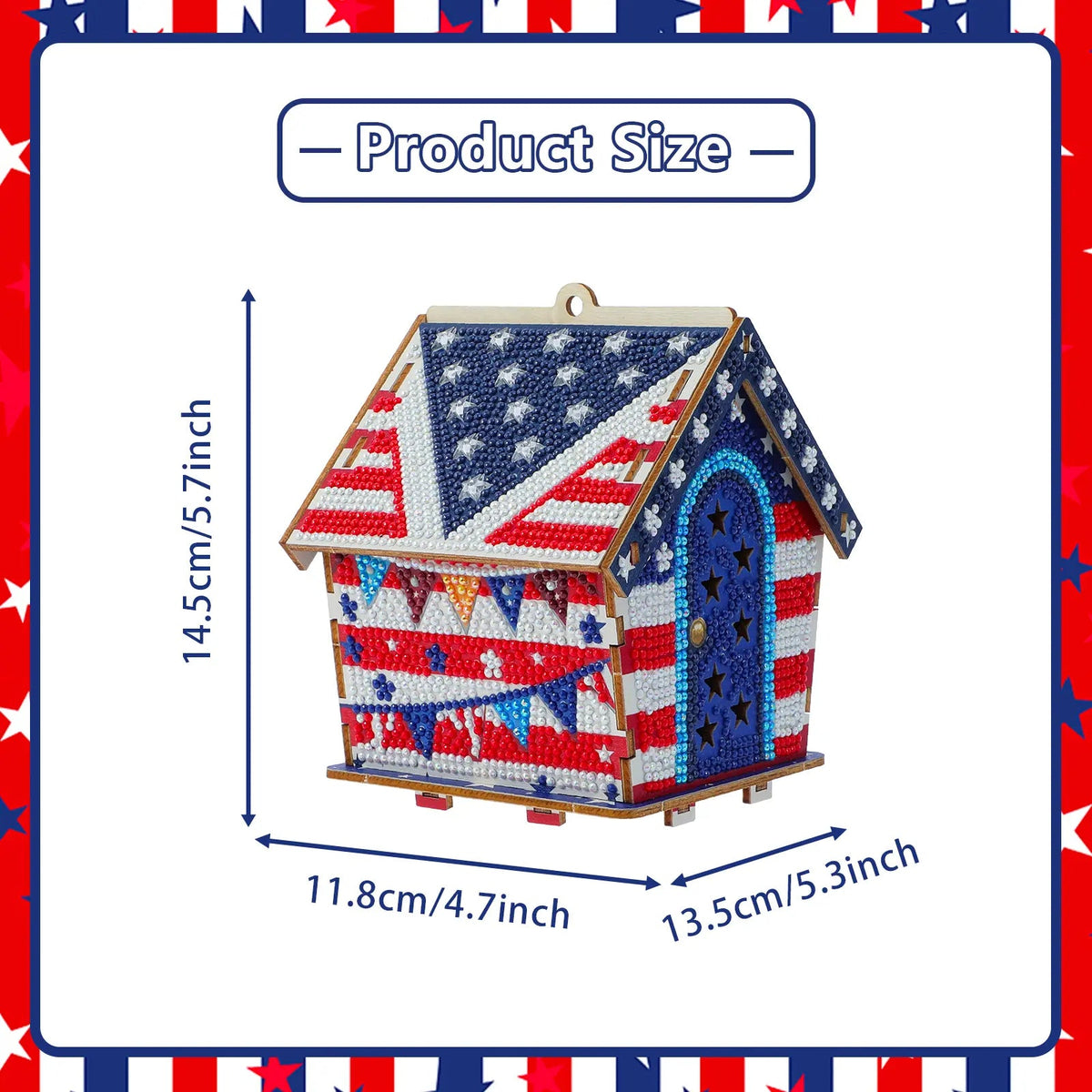 USA 250th Anniversary Diamond Painting Kit – American Flag Wooden House Decor