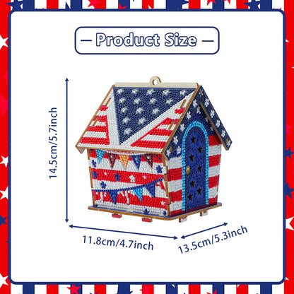 USA 250th Anniversary Diamond Painting Kit – American Flag Wooden House Decor