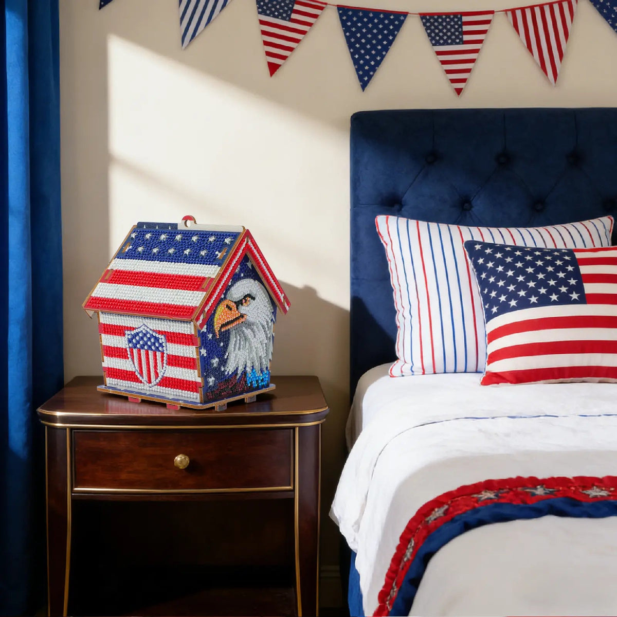 USA 250th Anniversary Diamond Painting Kit – American Flag Wooden House Decor