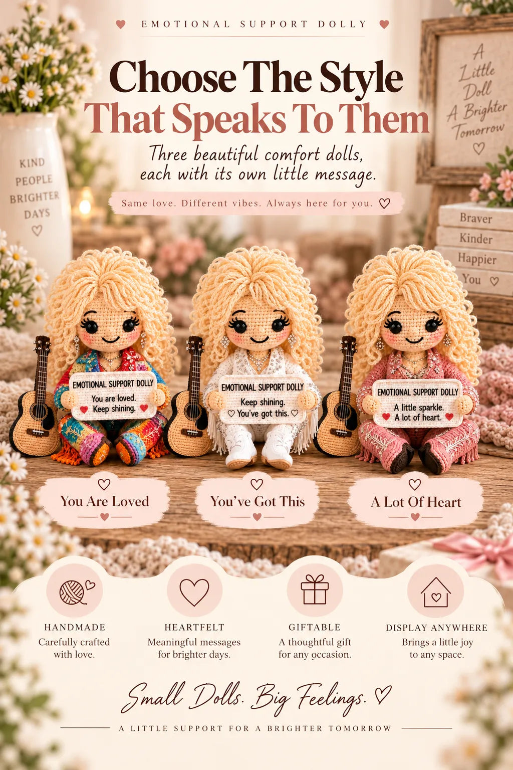 ⏳ Last Day 49% OFF – ❤️ Emotional Support Handmade Crochet Doll | 3 Heartwarming Styles with Encouraging Message Cards for Friendship, Comfort & Meaningful Gifts 🧶