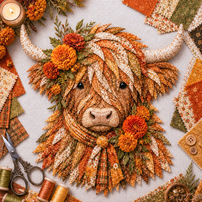 🔥LAST DAY 50% OFF - 🐮💐🌸 Birth Flower Highland Cow 3D Layered Fabric Art DIY Kit (Beginner-friendly) 🔥 Buy 2 Free Shipping
