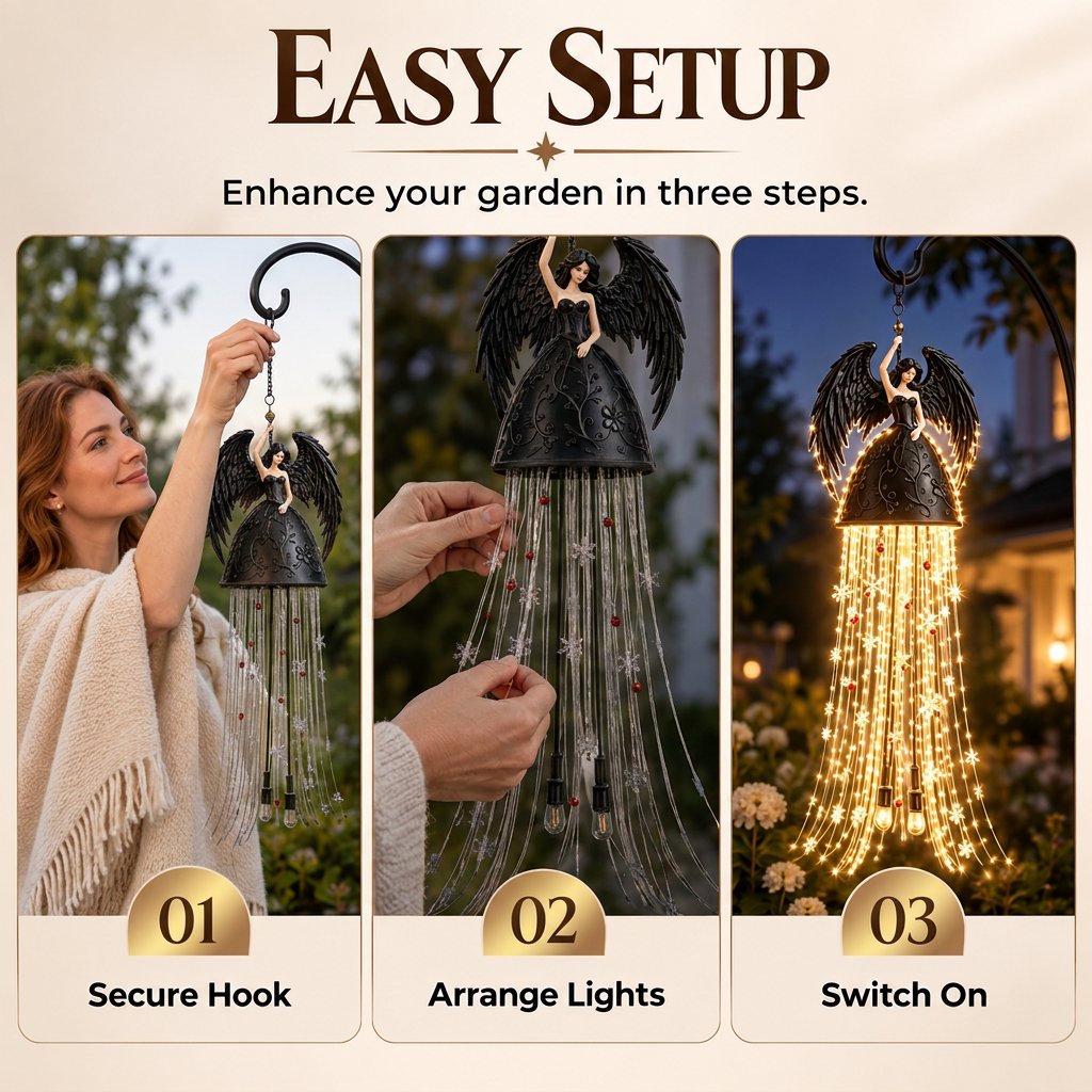 Gothic Dark Angel Starlight Waterfall Outdoor Resin Garden Light