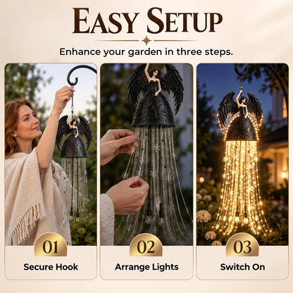 Gothic Dark Angel Starlight Waterfall Outdoor Resin Garden Light