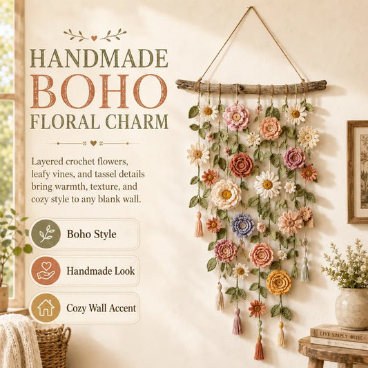 🌸HandMade Boho Crochet Flower Wall Hanging Decor