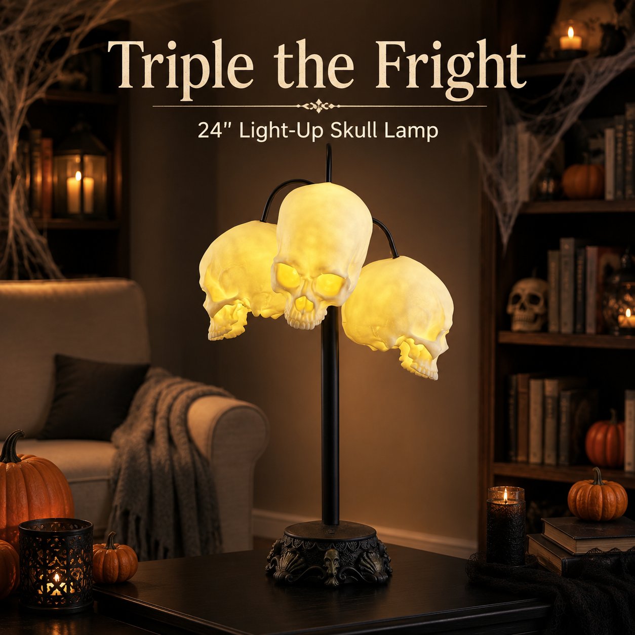 💀Triple Terror Glowing Skull Display