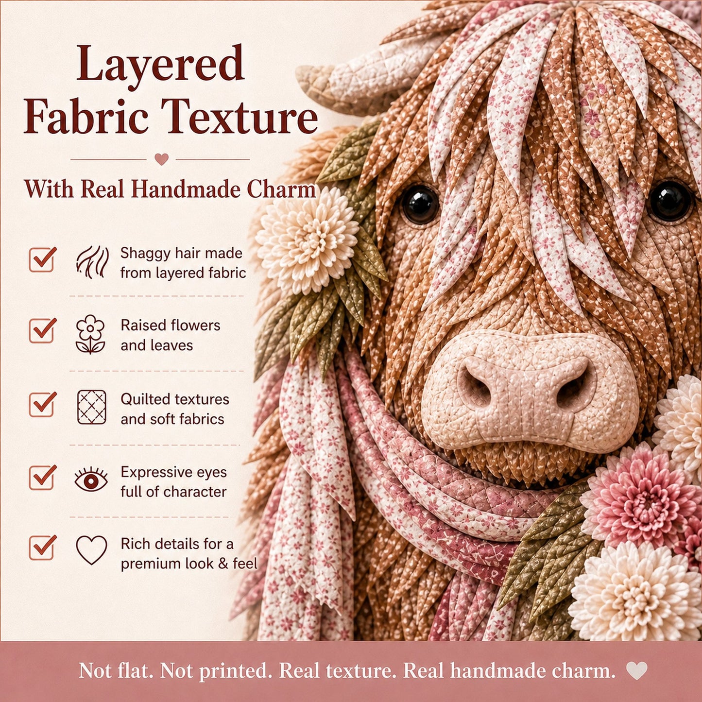🔥LAST DAY 50% OFF - 🐮💐🌸 Birth Flower Highland Cow 3D Layered Fabric Art DIY Kit (Beginner-friendly) 🔥 Buy 2 Free Shipping