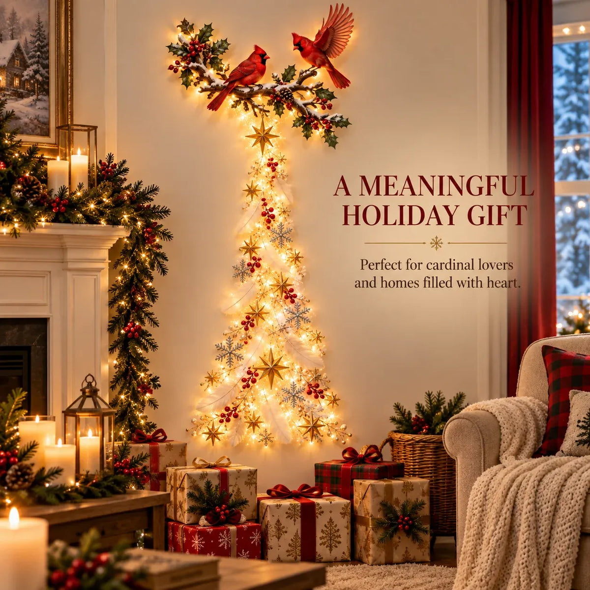 🔥🎁🐦 Cardinal Blessing Cascade Wall Light – Glowing Red Bird & Starlight Wall Décor