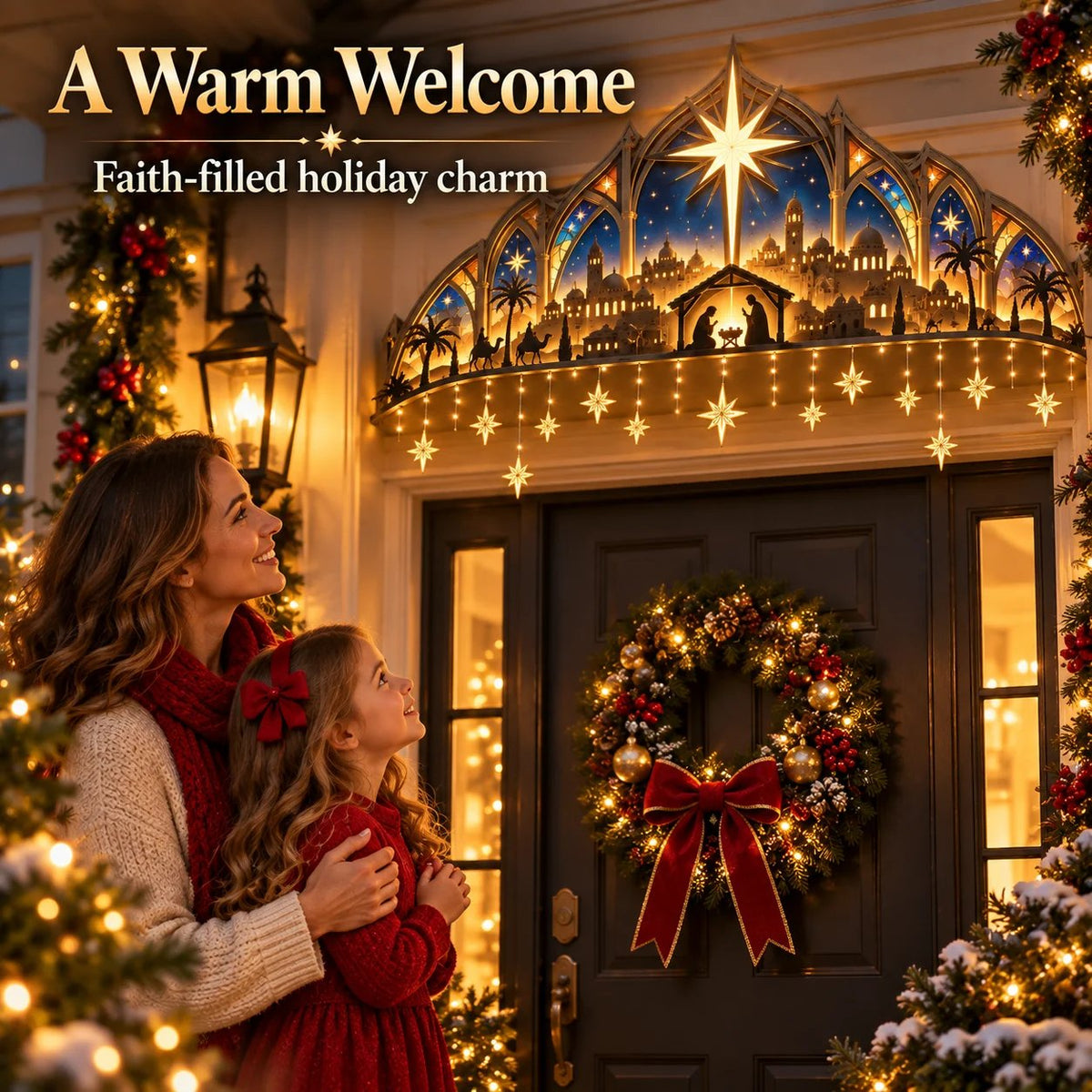 ✨ Bethlehem Star Nativity Lighted Door Topper 🎄 Faith-Inspired Christmas Decor
