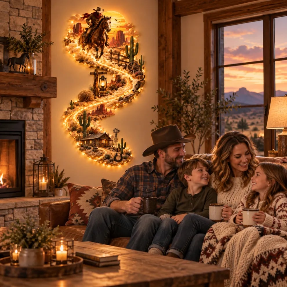 Western Cowboy LED Wall Decor in family living room