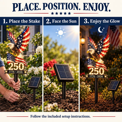 🇺🇸 America 250 Eagle Solar Yard Light – Patriotic Garden Decor | 1776–2026 🦅