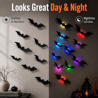 3D LED Halloween Bat Wall Decor – Colorful Glowing Flying Bats