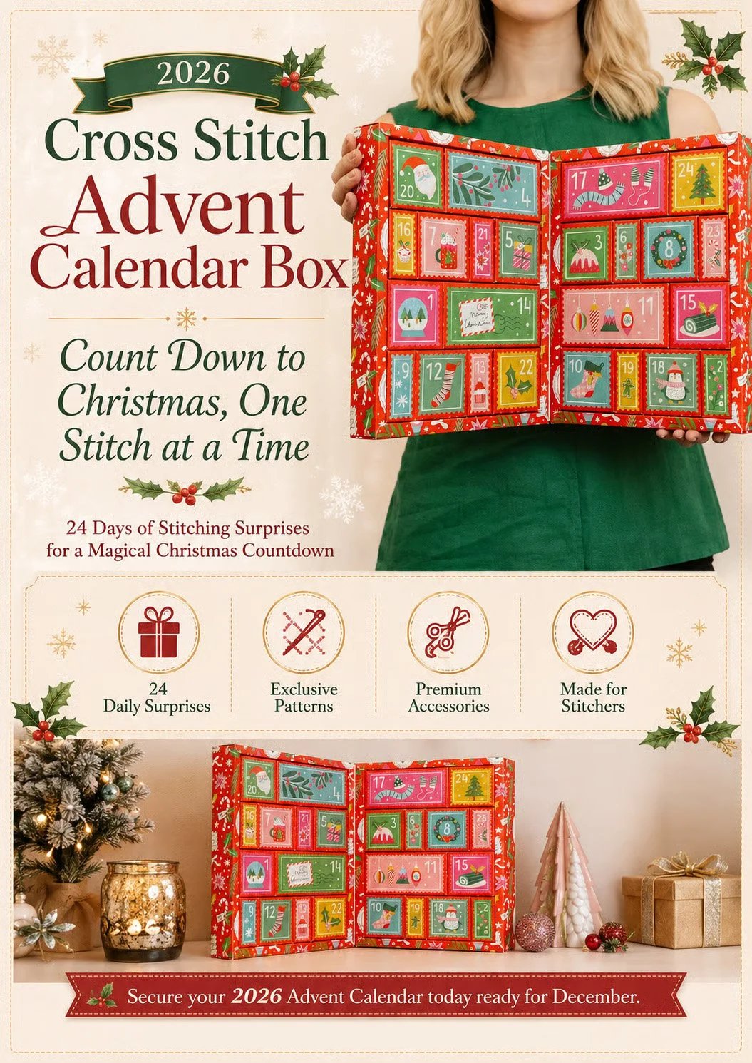 🔥 Last Day 49% OFF - 🎄🧵 2026 Cross Stitch Advent Calendar Box 🎁✨