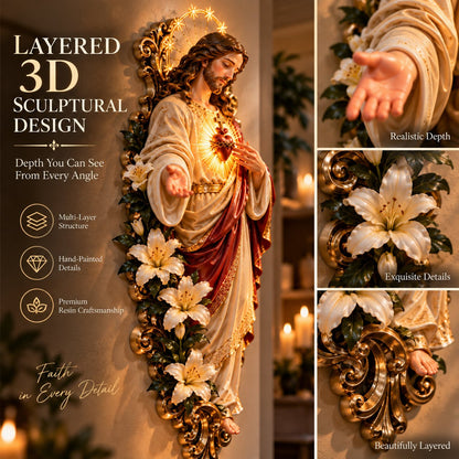 ✨ Sacred Heart of Jesus 3D Lighted Wall Décor