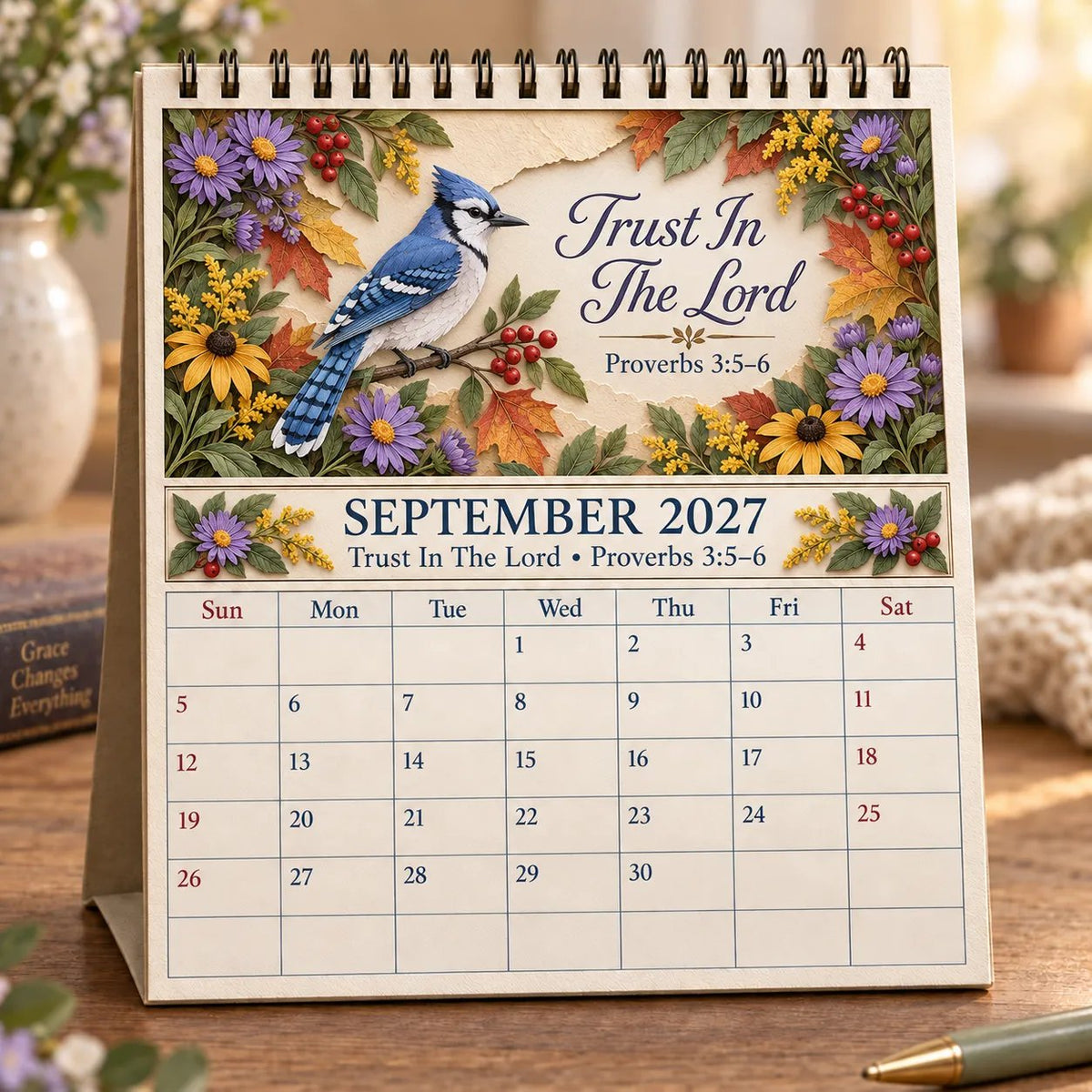 ✝️ 3D Christian Calendar 2027 | 12 Scripture Designs with Nature Scenes, Birds &amp; Flowers for Faith-Filled Homes &amp; Meaningful Gifts 🎁