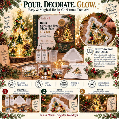🎄Beginner-Friendly Resin Christmas Tree Night Light DIY Kit | Complete Kit with Mold, Resin, Fairy Lights & Festive Decorations ✨