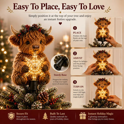 🎄✨Baby Highland Cow Glowing Star Tree Topper