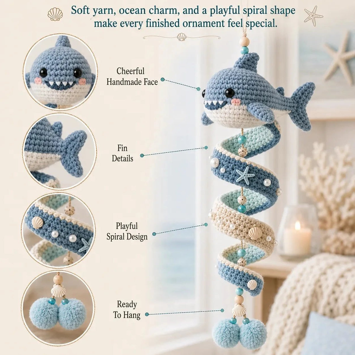 🌊Sea-animal themed crochet hanging kit (spiral) for beginners | Complete kit with all tools and step-by-step guide included💕