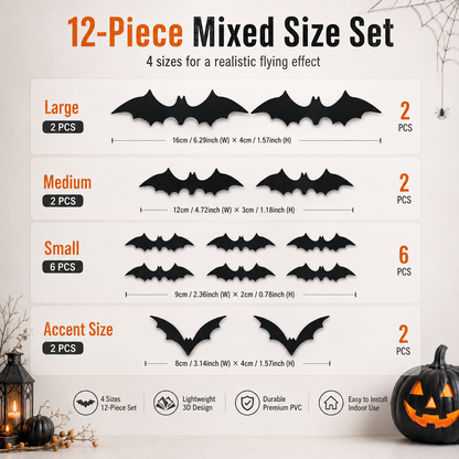 3D LED Halloween Bat Wall Decor – Colorful Glowing Flying Bats