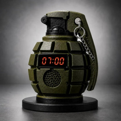 Grenade Alarm Clock with Interactive Safety Ring Deactivation; Military Tactical Style with Powerful Sound Alarm for Men and Teens