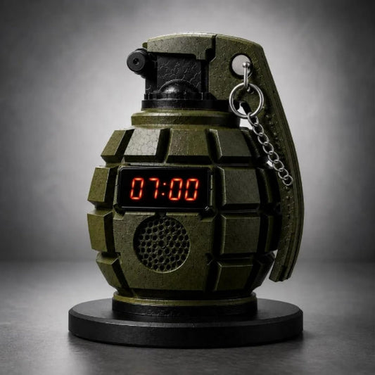 Grenade Alarm Clock with Interactive Safety Ring Deactivation; Military Tactical Style with Powerful Sound Alarm for Men and Teens