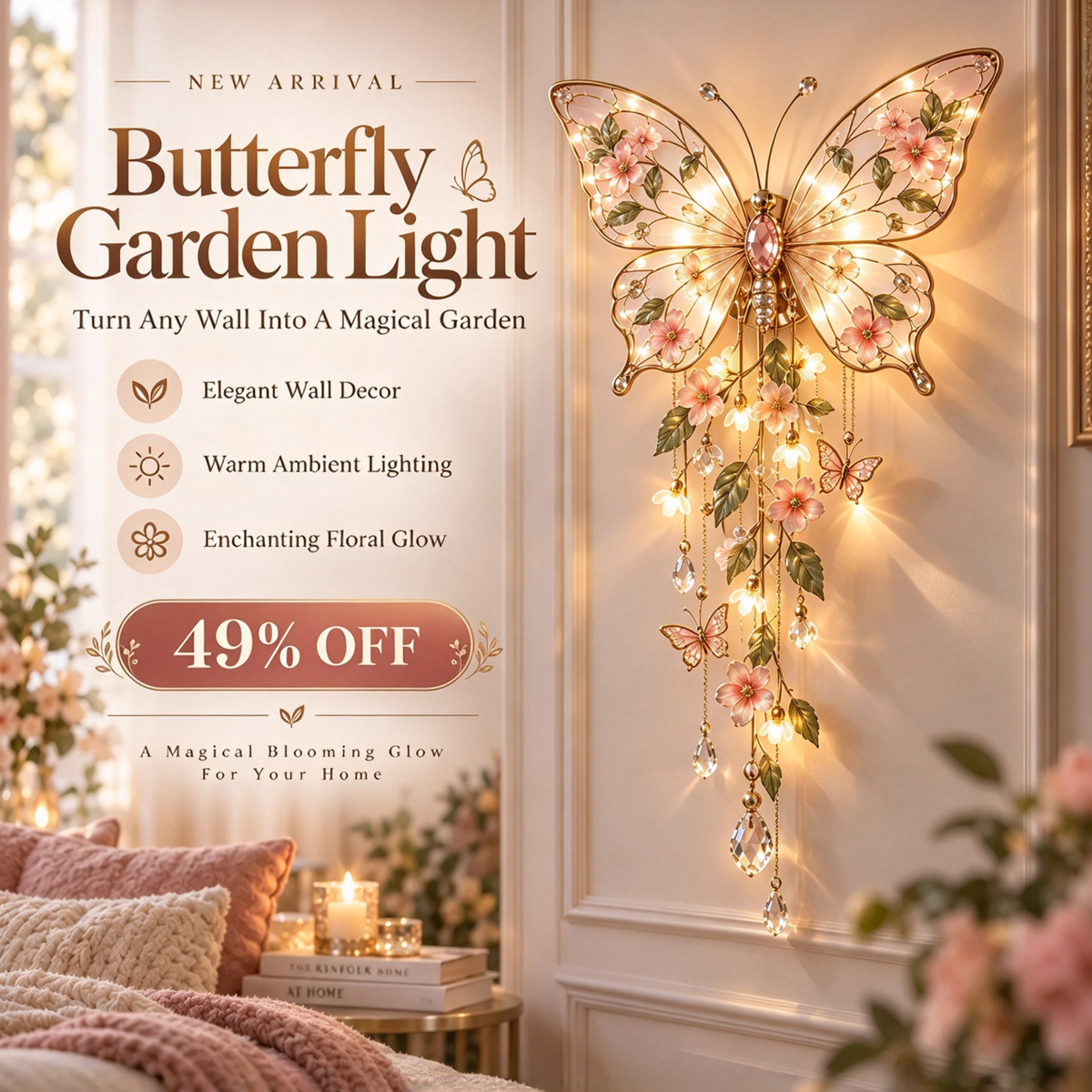 ✨ Winged Garden Light – Enchanting Floral Wall Decor ✨