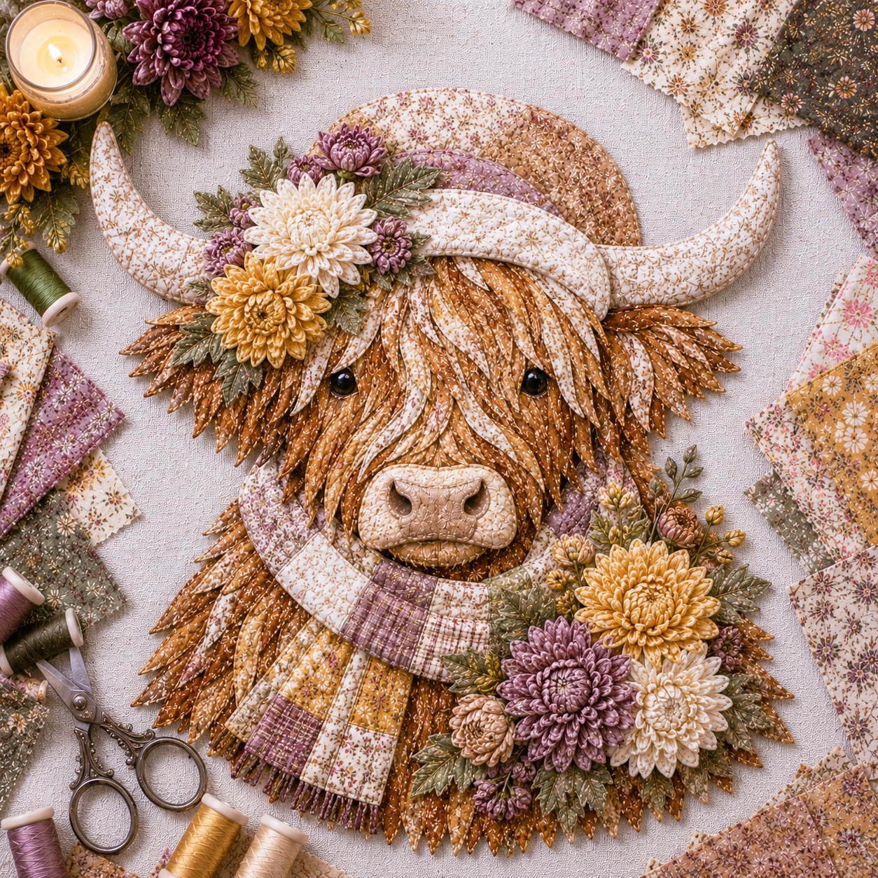 🔥LAST DAY 50% OFF - 🐮💐🌸 Birth Flower Highland Cow 3D Layered Fabric Art DIY Kit (Beginner-friendly) 🔥 Buy 2 Free Shipping