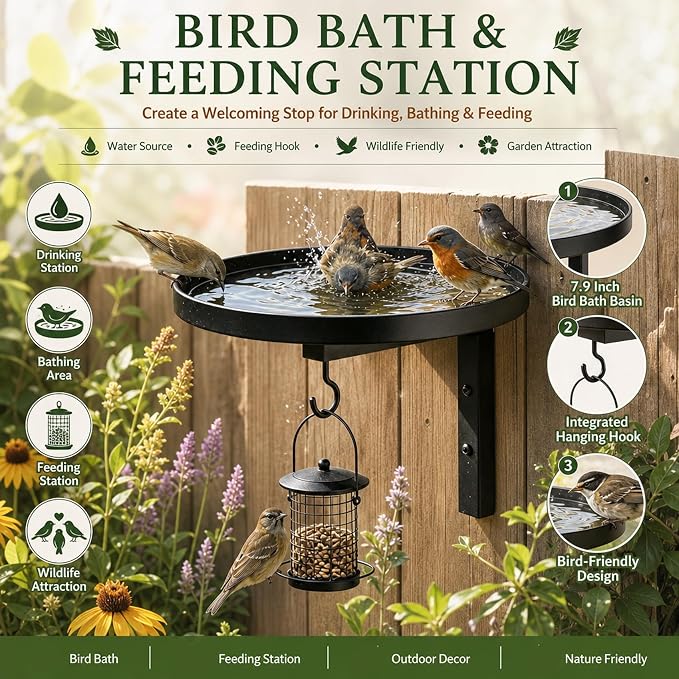 Wall-Mounted Metal Bird Bath Basin