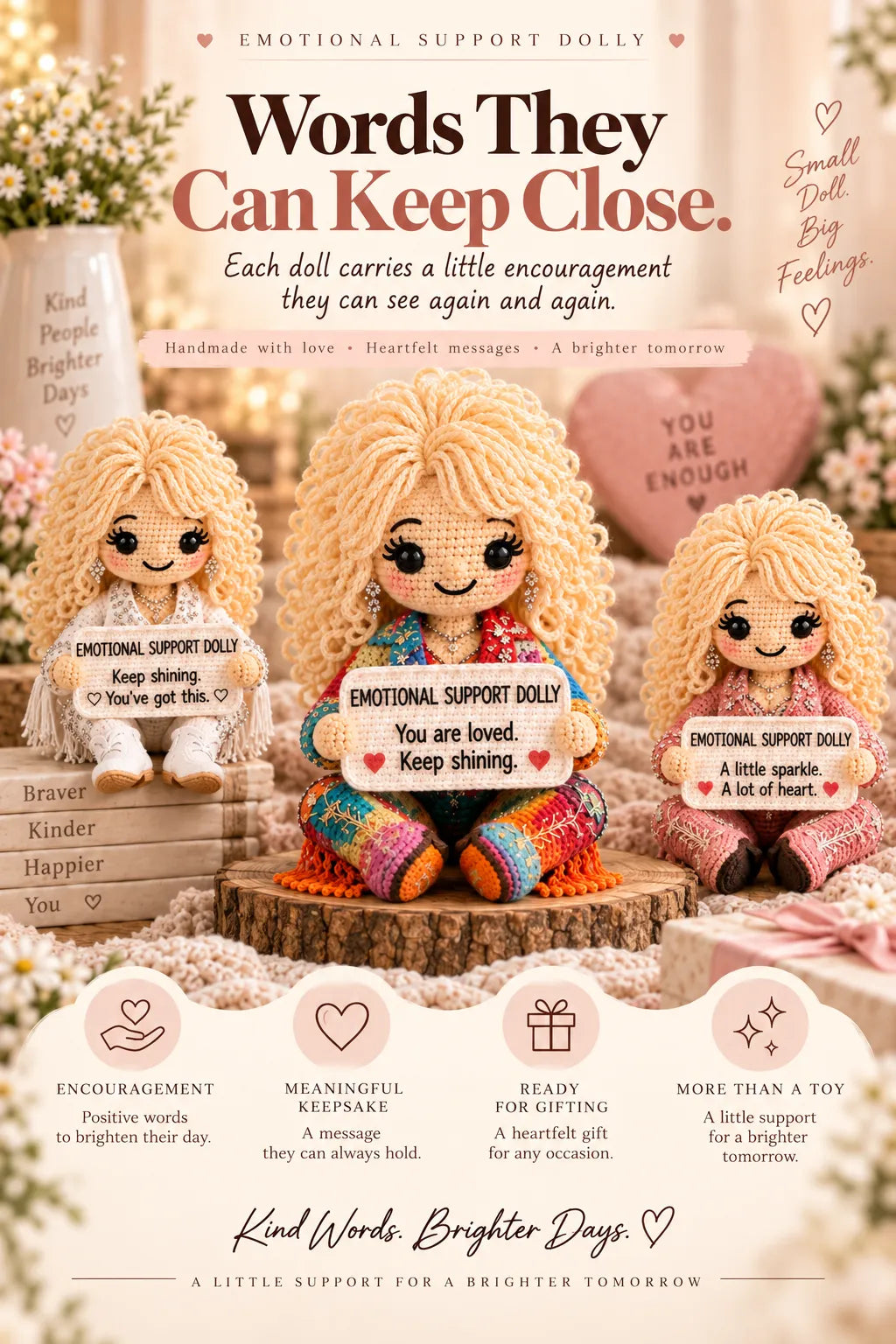 ⏳ Last Day 49% OFF – ❤️ Emotional Support Handmade Crochet Doll | 3 Heartwarming Styles with Encouraging Message Cards for Friendship, Comfort & Meaningful Gifts 🧶