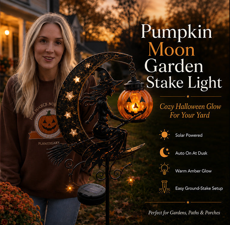 🎃 Halloween Early Bird Sale | 49% OFF Witch and Pumpkin Moon-Shaped Garden Stake Light