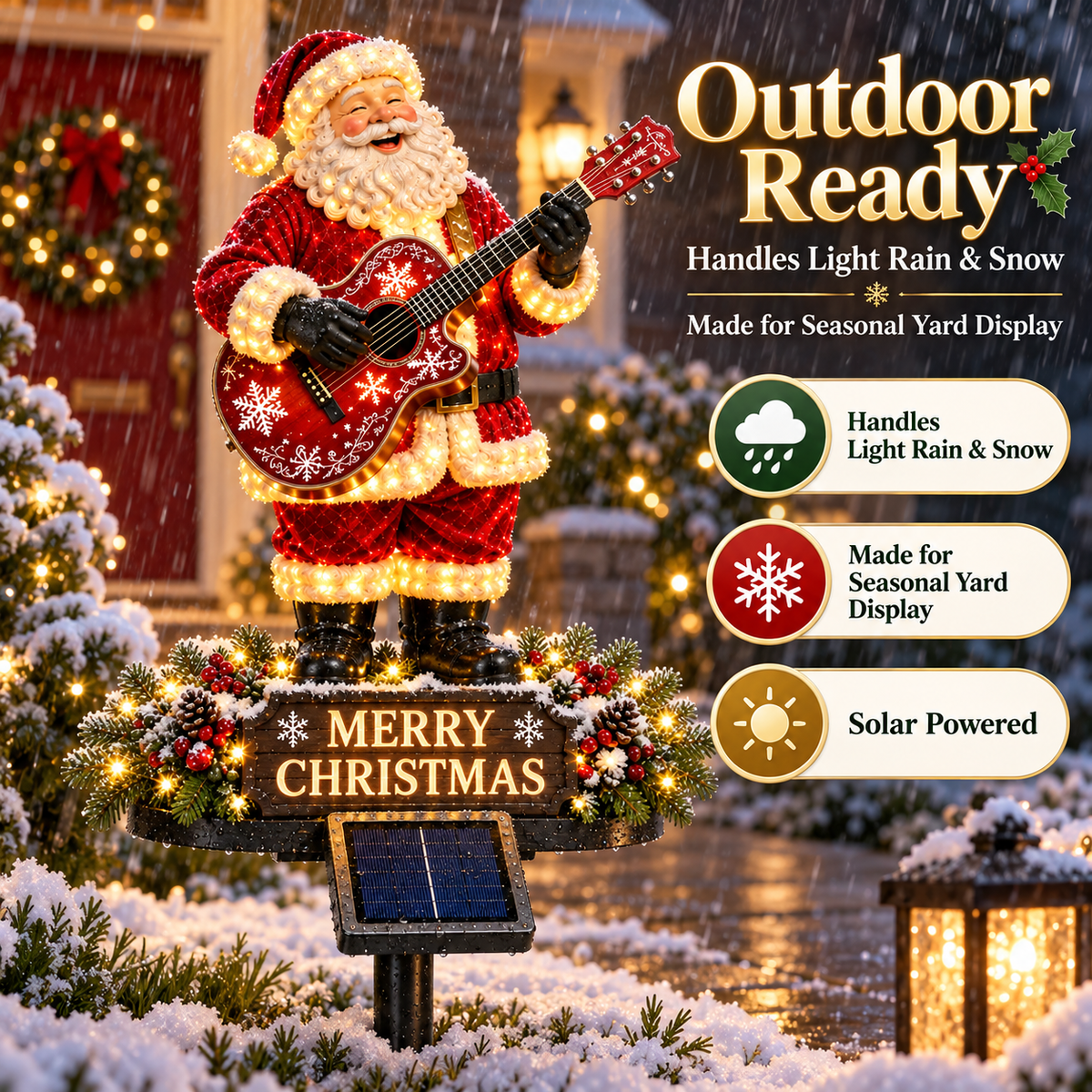🔥50% Off Last Day✨🎅 Light-Up Guitar Santa Christmas Yard Decoration🎸 – Festive Outdoor Holiday Display 🎄✨