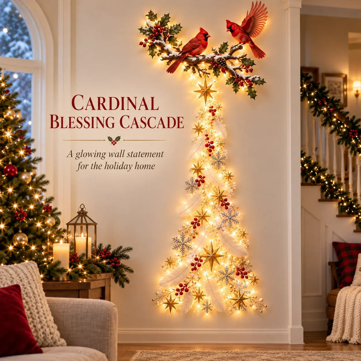 🔥🎁🐦 Cardinal Blessing Cascade Wall Light – Glowing Red Bird & Starlight Wall Décor