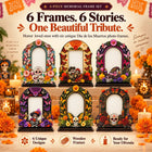 💀 DAY OF THE DEAD DECOR | 6 Wooden Memorial Photo Frames – Colorful Ofrenda Picture Frame Set with Floral Details