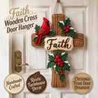 Cardinal Bird Faith Cross Christmas Door Hanger ✝️ Winter Holly Religious Front Door Decor