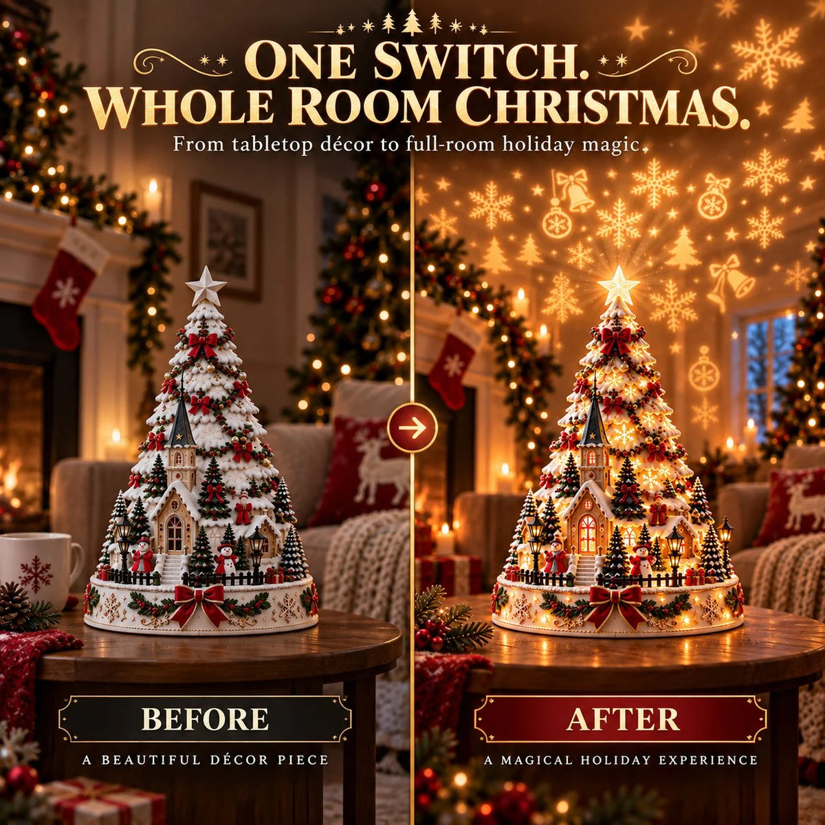 🎄Christmas Village Projection Centerpiece – 4 Themed Villages