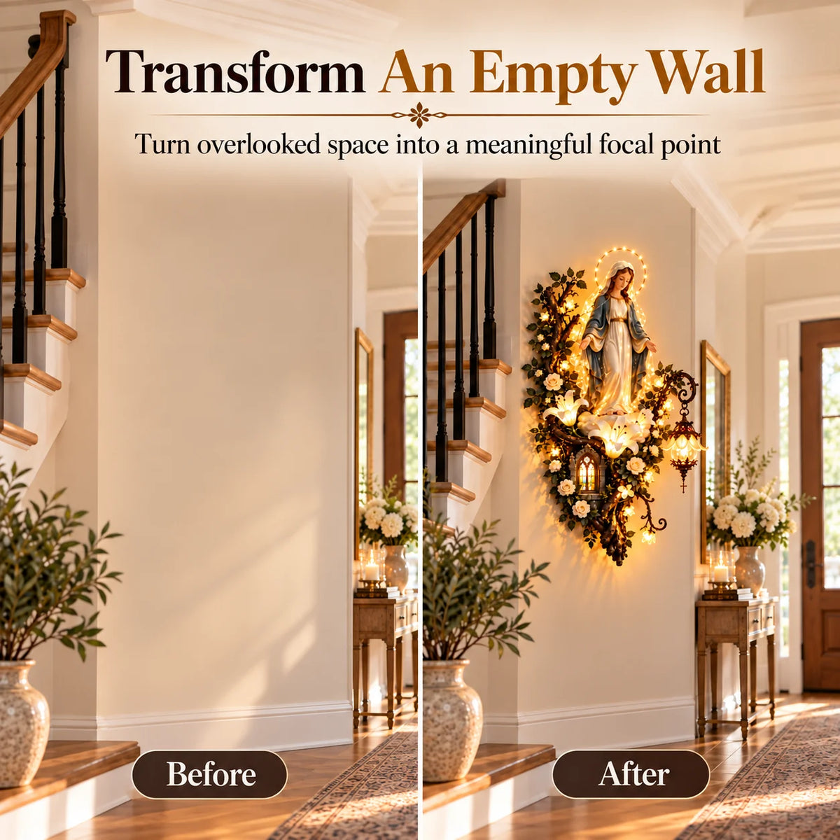 Illuminated Virgin Mary Floral Wall Decor
