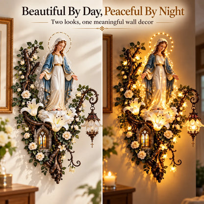 Illuminated Virgin Mary Floral Wall Decor