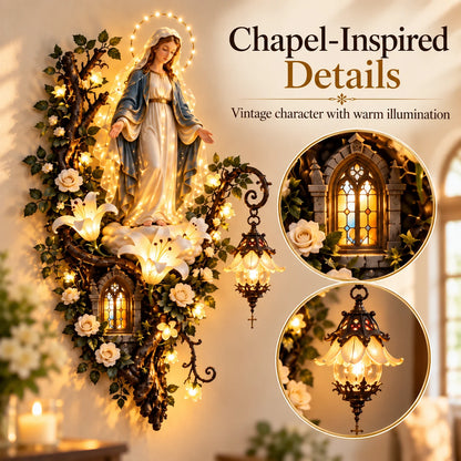 Illuminated Virgin Mary Floral Wall Decor