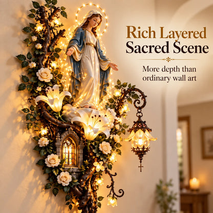 Illuminated Virgin Mary Floral Wall Decor