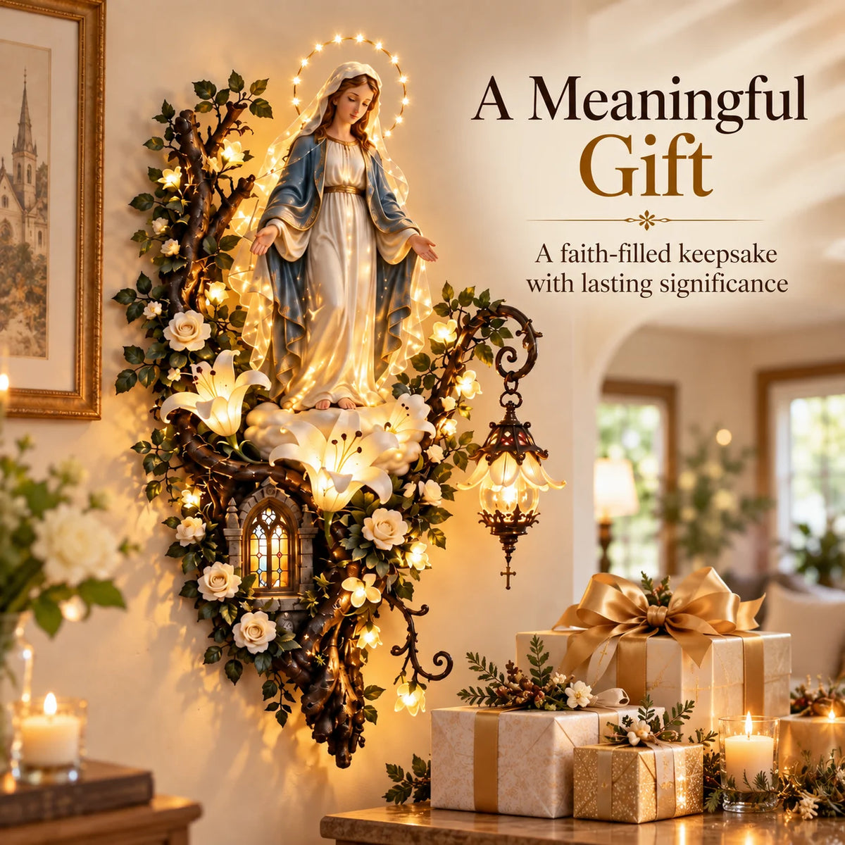 Illuminated Virgin Mary Floral Wall Decor